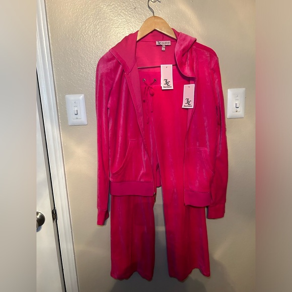 NEW Juicy Couture Tracksuit Pink Velour Velvet 2 PC Set Pants Women’s, Size L - Picture 15 of 16